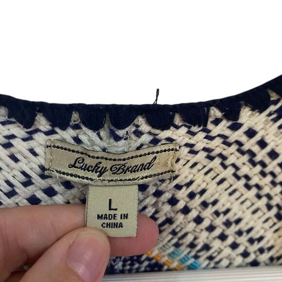 Lucky Brand Pottery Cardigan Large, Open Front with Raw Tassel Hem Trim, Woven - Picture 5 of 11